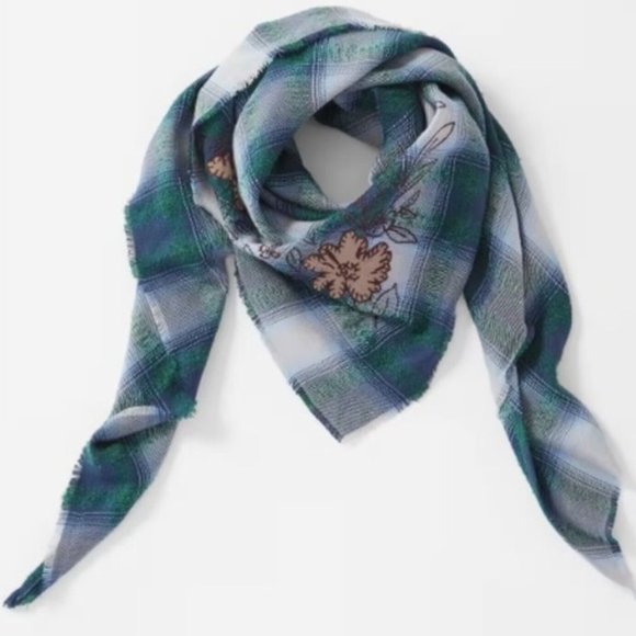 NEW - Jill Embroidered Plaid Triangle Scarf - Multicolor 40" x 40" NWT - Picture 2 of 2